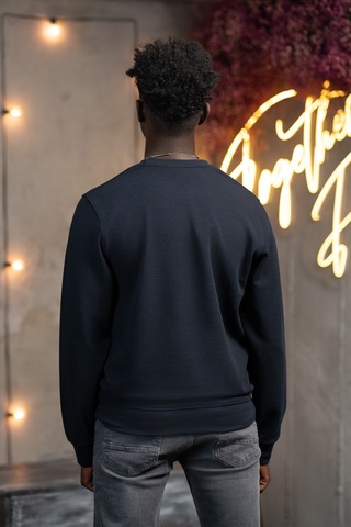 Dorss Regular Fit Armürlü Bisiklet Yaka Likralı Mevsimlik Sweatshirt Lacivert