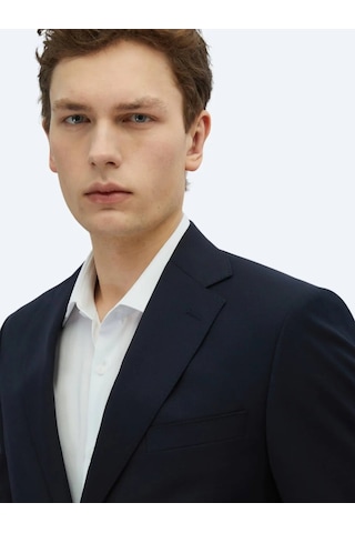 Lacivert Desenli Modern Fit Yün Karışımlı Takım Elbise Lacivert