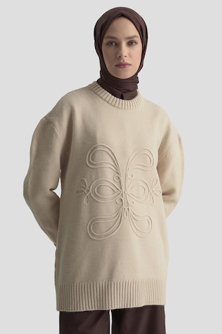 Armine İşleme Detaylı Kazak 25kd6003 Bej Bej