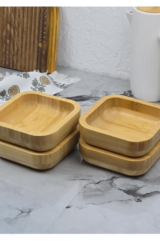 Bambu Kase Seti - 4lü Kase Takımı - 260 Ml, 14 Cm - 4 Parça Sarı