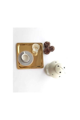 Abant 6 Adet Gold Altın Kare Paslanmaz Çelik Kahve Servis Sunum Tepsi & Tabağı (21X21Cm)