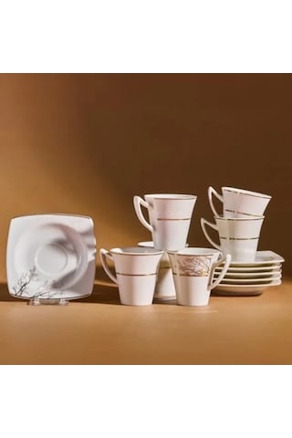 Porselen Kahve Fincanı - 6 Kişilik Set Acı Kahve