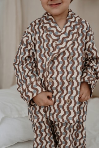 Dalga Desenli Yaka Detaylı Çocuk Pijama Takımı Kahverengi