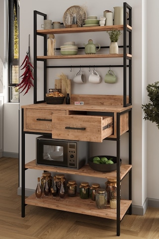Bofigo Mutfak Standı 2 Çekmeceli 5 Raflı Kahve Köşesi Mutfak Rafı Mutfak Bangosu Vietnam Çam