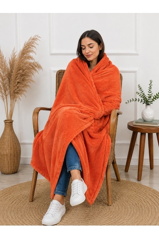 Mulberry Wellsoft Battaniye Televizyon Battaniyesi Peluş Polar Battaniye Tek Kişilik 170 x 230-kiremit