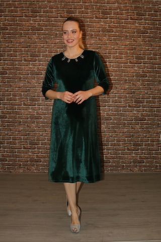 Nidya Moda Büyük Beden Kadın Yeşil Inci Işli Abiye Elbise-4072Y Yeşil