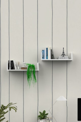 Beyaz Ahşap Dekoratif Duvar Rafı İkili