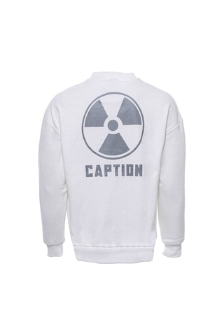Beyaz Bisiklet Yaka Baskılı Erkek Sweatshirt - Wessi Siyah