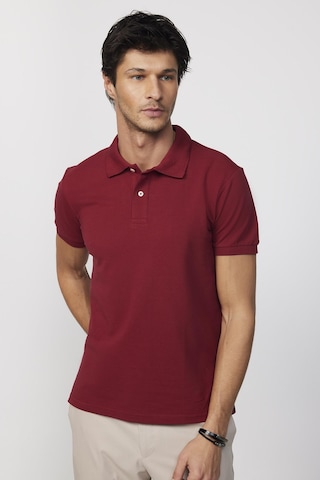 Tudors Erkek Slim Fit Dar Kesim Pamuklu Yumuşak Dokulu Serin Tutan Kumaş Düz Pike Bordo Polo Yaka Tişört-30770-Bordo