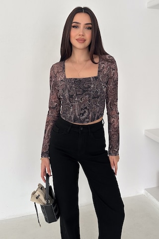 Noa & Noa Kadın Paisley Desenli Kare Yaka Bluz Rust Bloom Siyah