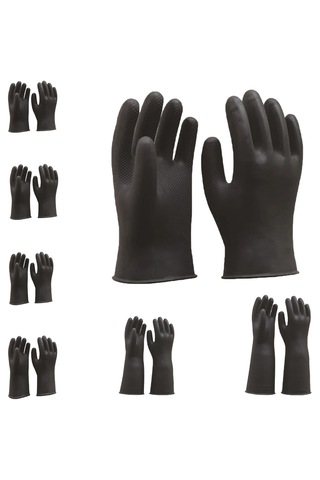 Homyl Uzun Sanayi Kauçuk Lateks Eldiven İş Siyah-31-cm