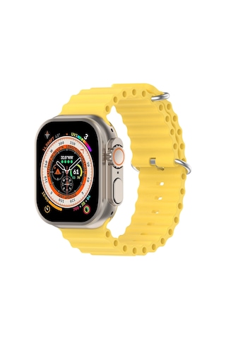 Caseonn Apple Watch Uyumlu Series 9 45mm Kordon Suya Dayanıklı Okyanus Silikon Kayış Sarı