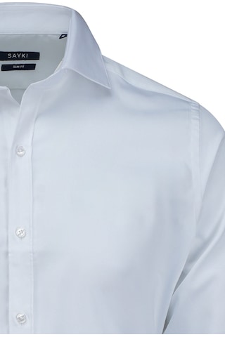 Hatemoğlu Beyaz Slim Fit Açık İtalyan Yaka Pamuklu Saten Uzun Kollu Gömlek Beyaz
