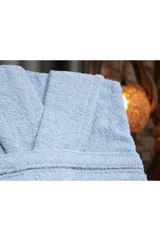 Plain Şal Yaka Büyük Beden Tek Banyo Bornozu Mavi Mavi