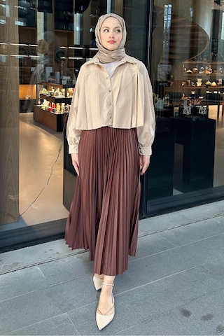 Unika Boutique Elisa Piliseli Etek - Zümrüt Acı Kahverengi