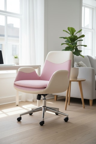 Upstyle Lodos Kumaş Ergonomik Çalışma Koltuğu Pembe Krom 66 125 65 Cm Toz Pembe / Krem Detay