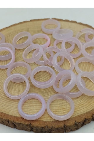 Akik Taşı Yüzük Sisli Açık Pembe Alacalı Faset Kesim 6mm Kalınlık 59916 Bakır