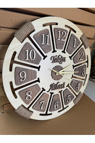 Kişiye Özel İsimli Ahşap Dekoratif Halatlı Duvar Saati ÇOk Renkli