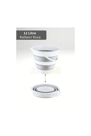 3'lü Banyo Seti Çamaşır Sepeti Katlanır Kova Katlanır Maşrapa Bpa Free Beyaz - Gri