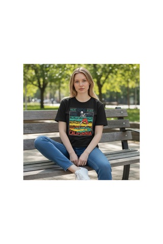 Urbantrendstore Unisex Kaliforniya Tatil Oversize Fit Rahat Geniş Salaş T-shirt Günlük Tişört Siyah