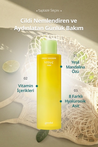 Cilde Aydınlık Ve Pürüzsüz Bir Görünüm Sunan Leke Karşıtı Tonik Goodal Green Tangerine Vita C Toner