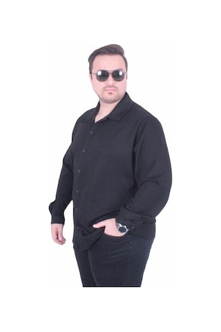Starbattal Erkek Büyük Beden Uzun Kollu Gömlek 25727 Sıyah Siyah