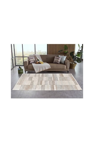 Gümüşsuyu Adara 18347 J10 Bej Geometrik Desenli Modern Salon Halısı