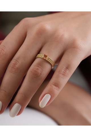 Debora Jewelry 14 Ayar Altın Kare Model Şampanya Taşlı Yüzük
