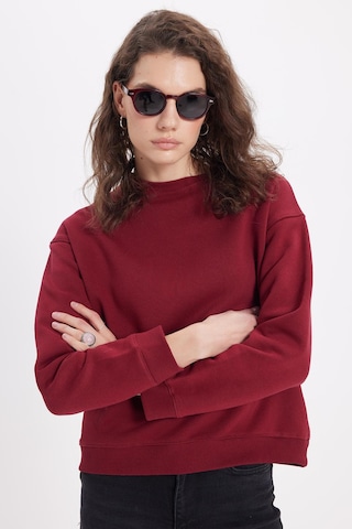 Tudors Kadın Oversize Geniş Kesim Pamuklu Bisiklet Yaka Bordo Sweatshirt-39928 Bordo
