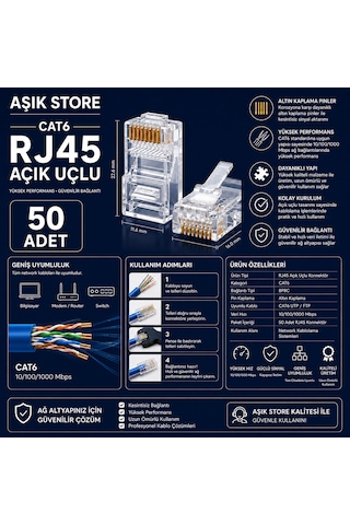 Cat6 Rj45 8p8c Ethernet Konnektör 50 Adet