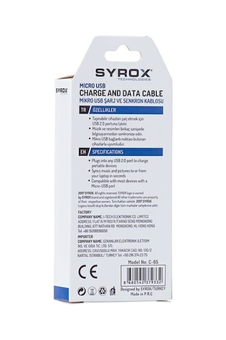 Syrox 2.0A Mıcro Usb Şarj Ve Data Kablosu C65 Hızlı Şarj