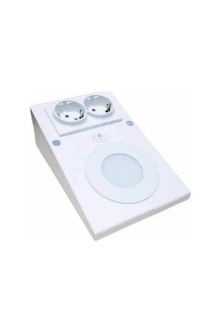 Açma Kapama Düğmeli, Çift Prizli, Beyaz Işık Ledli, Banyo Mutfak Tezgah Altı Üstü, Dolap İçi Armatür Beyaz