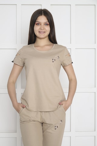 Kadın Spor Koyu Bej Alt-Üst T-Shirt Takım-3941 Koyu Bej