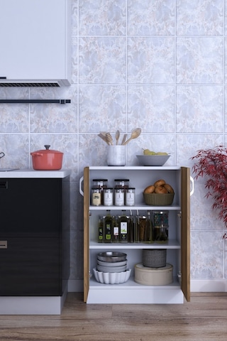 Rafineri Mokas Çok Amaçlı Mdf Dolap Raflı Kapaklı Mutfak Balkon Banyo Ceviz - Beyaz