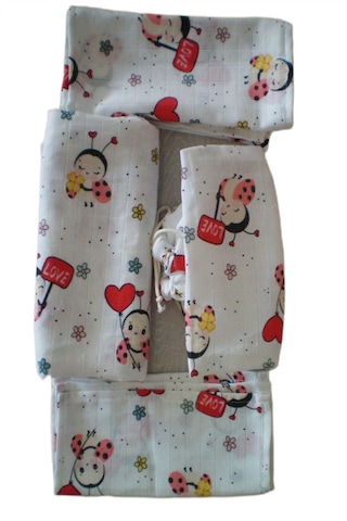 More Home Bebek Müslin Bez Battaniye Set 6 Parça Uğur Böceği Kırmızı Krem Beyaz - Kırmızı