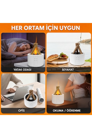 Kamp Ateşi Humidifier 250 Ml Ultrasonik Hava Nemlendirici Buhar Makinesi Ve Aroma Difüzörü Beyaz