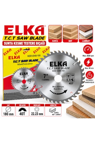 Elka Elmas Suna Kesme Testeresi 180 X 40 T X22.23 Mm Daire Testere 8500 Rpm Kod:0048-180