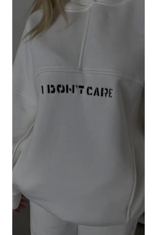 Reka Moda Nakış İşlemeli Üç İplik Sweat Takım- Beyaz Beyaz