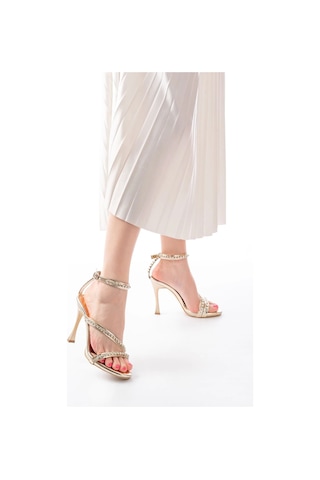 Gold Taşlı Vivet Platformlu Topuklu Kadın Ayakkabı Gold Altın