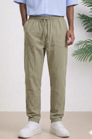 Tarz Cool Erkek Yazlık Keten Karışımı Relaxed Pantolon Vizon