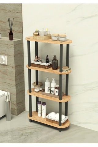 Soft 4 Katlı Banyo Düzenleyici Çok Raflı Banyo Organizeri Çok Amaçlı Banyo Düzenleyici - Meşe Meşe