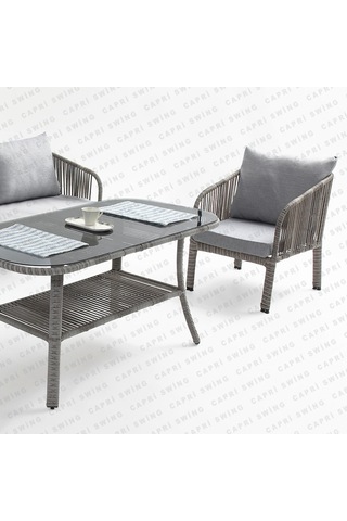 Capri Swing Artemis Üçlü Rattan Balkon Bahçe Takımı Gri