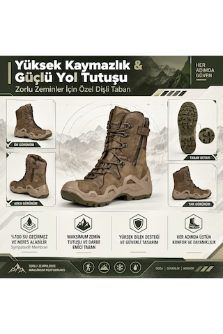 U Force Outdoor Bot Unisex Su Geçirmez Sympatex Kaymaz Dişli Taban Fermuarlı Hakiki Deri Haki
