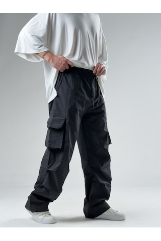 Cocopelli Tasarım Kargo Cepli Paraşüt Kumaş Siyah Baggy Pantolon Coc3079
