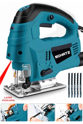 Schatz 800 W Lazerli Devir Ayarlı Dekupaj Testere Makinesi Mavi + 5 Adet Testere Ucu