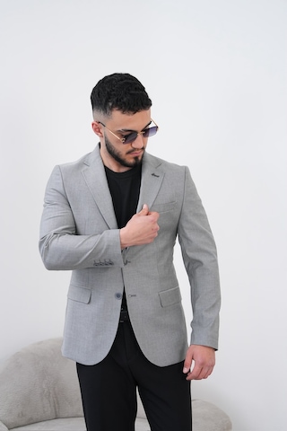 Dupont Classics Dupont Slim Fit Mono Yaka 6 Drop Çift Yırtmaç Keten Erkek Blazer Ceket - Nefes Alabilir Hafif Ceket Açık Gri
