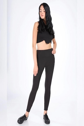 Incebelli Kadın Siyah Geniş Kemerli Çelik Örme Taytsiyahm Siyah