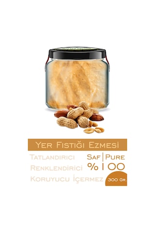 %100 Saf Yer Fıstığı Ezmesi Şeker İlavesiz Bi Kavanoz 330 Cc. Cam Kavanozda Katkısız Fıstık Ezmesi
