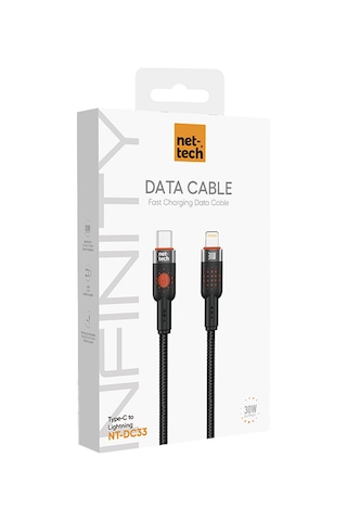 Nettech Nt-dc33 30w Plastik 100 Cm Type-c To Lightning Şarj Ve Data Kablosu Siyah