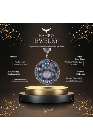 Gerçek Doğal Aytaşı Taşlı Kolye, Güneş Kolyesi, Sterlin Gümüş Takı Gümüş